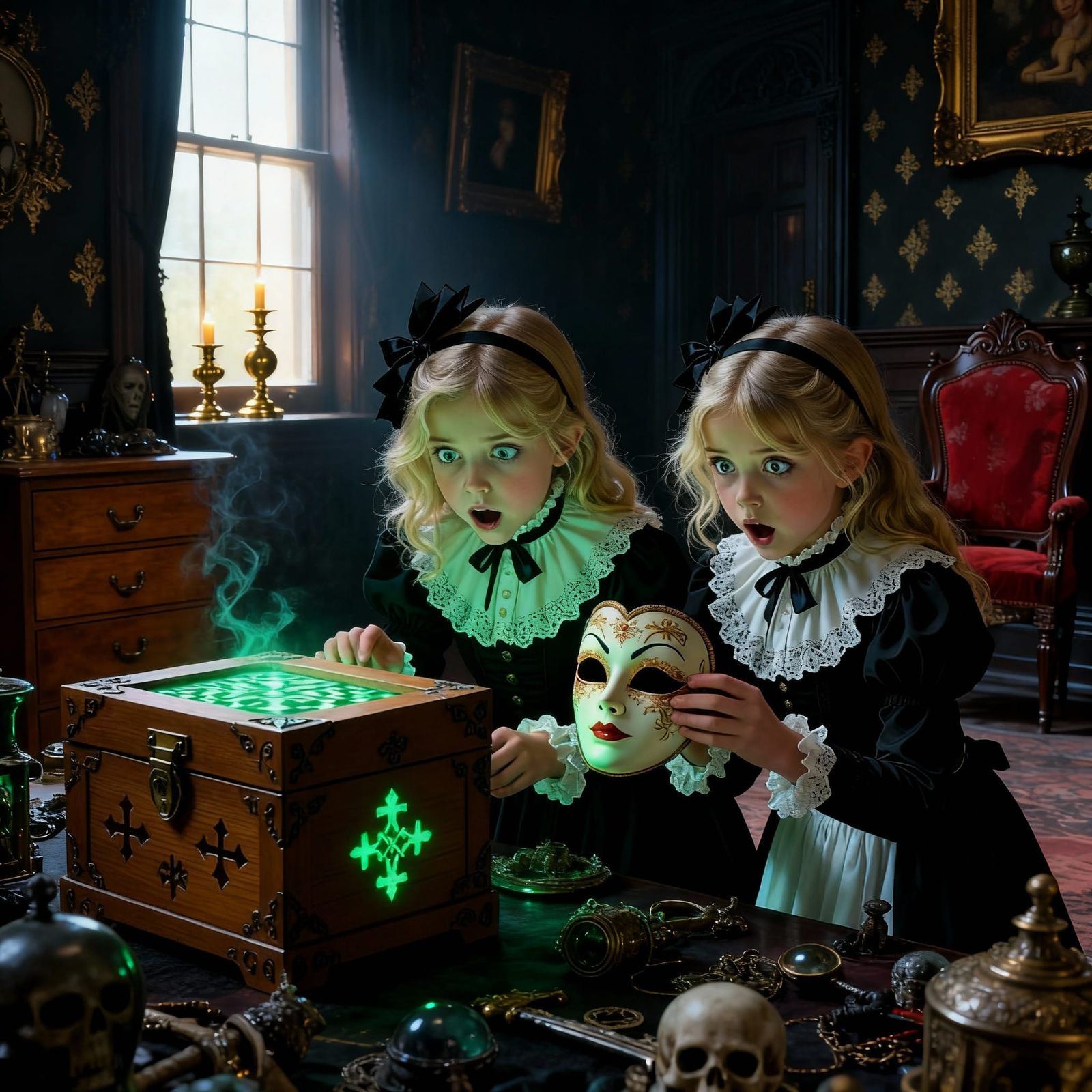 Orphan Sisters Explore Mysterious Mansion