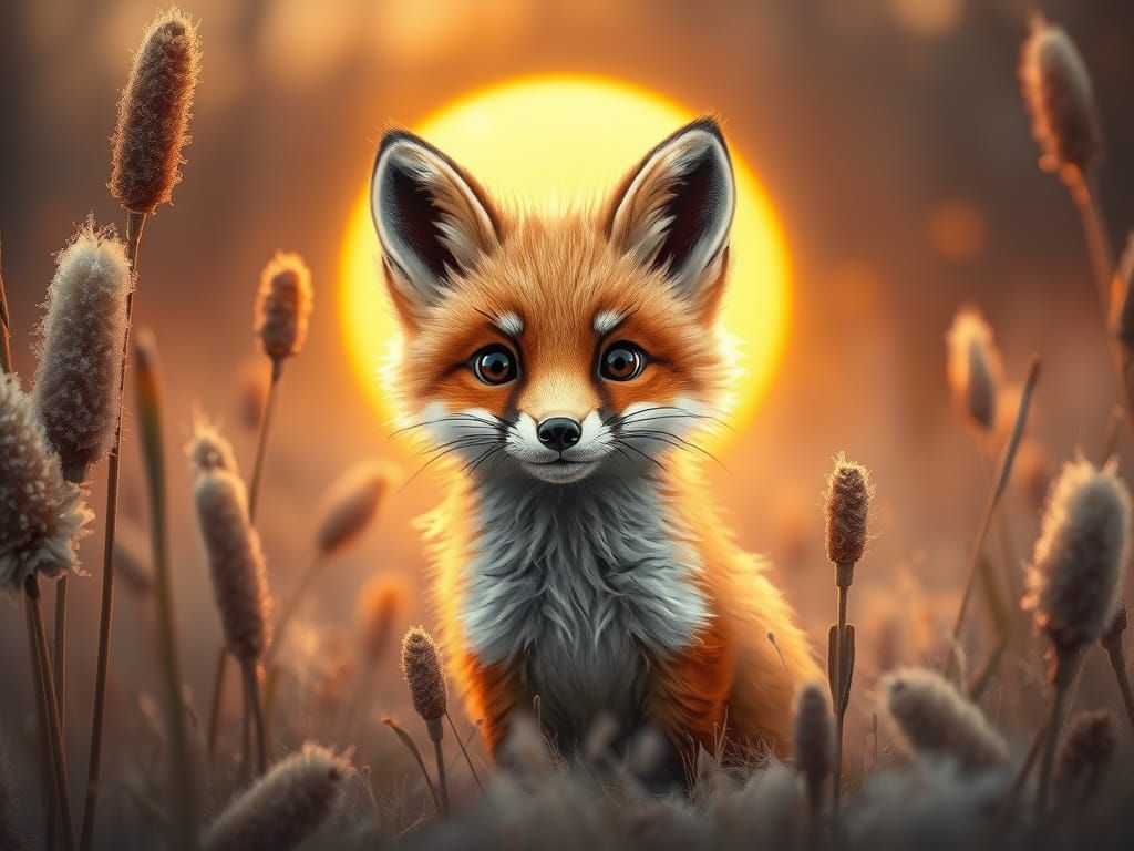 Baby Fox in Magical Forest, Digital Painting