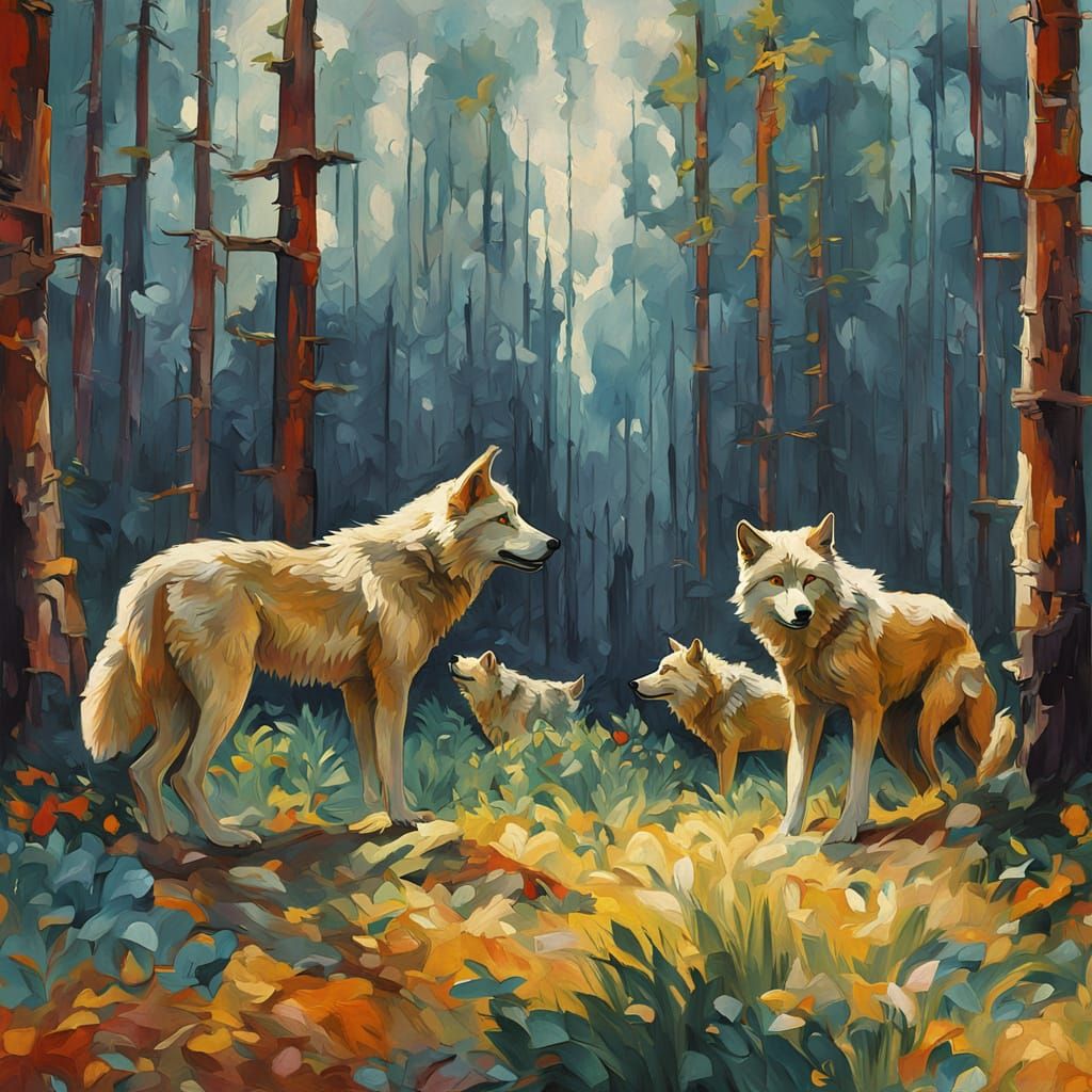 Epic Impressionist Wolves in Vibrant Gouache Brushstrokes