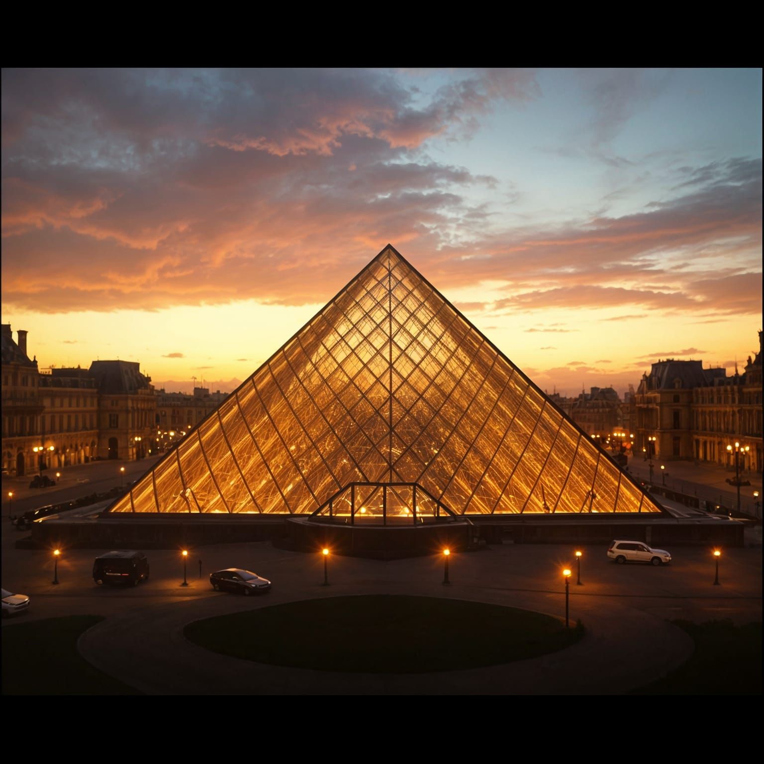 Louvre Pyramid in Cinematic Film Still