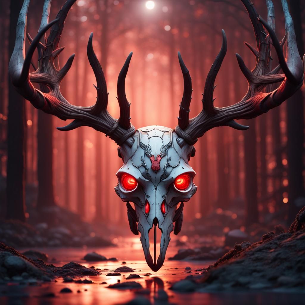 Robotic Deer Skull with Glowing Eyes