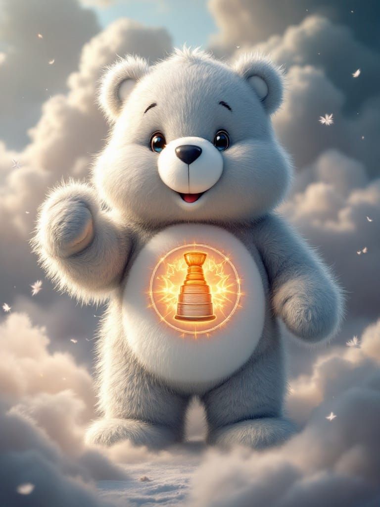 Ethereal Hockey Care Bear Holds the Stanley Cup