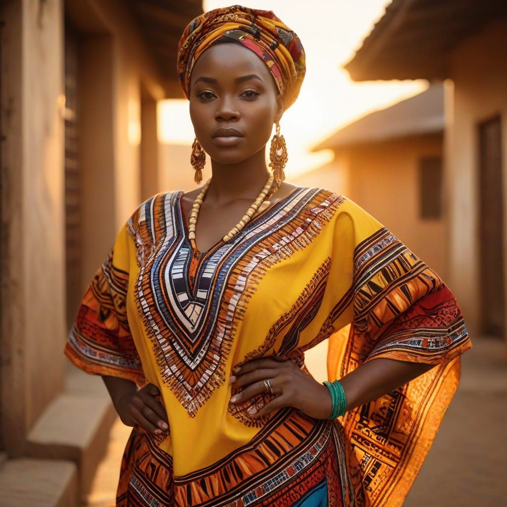African Woman in Vibrant Dashiki Dress