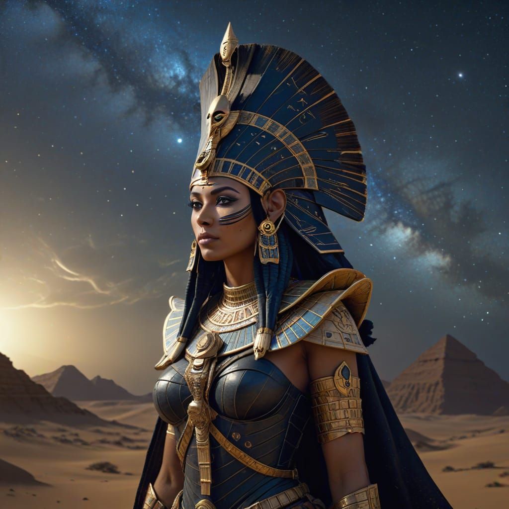 Egyptian Pharaoh Queen of Spades in Desert Landscape