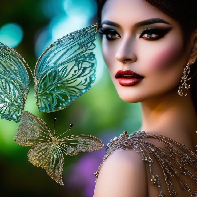 Ethereal Butterfly Woman in Art Nouveau Style