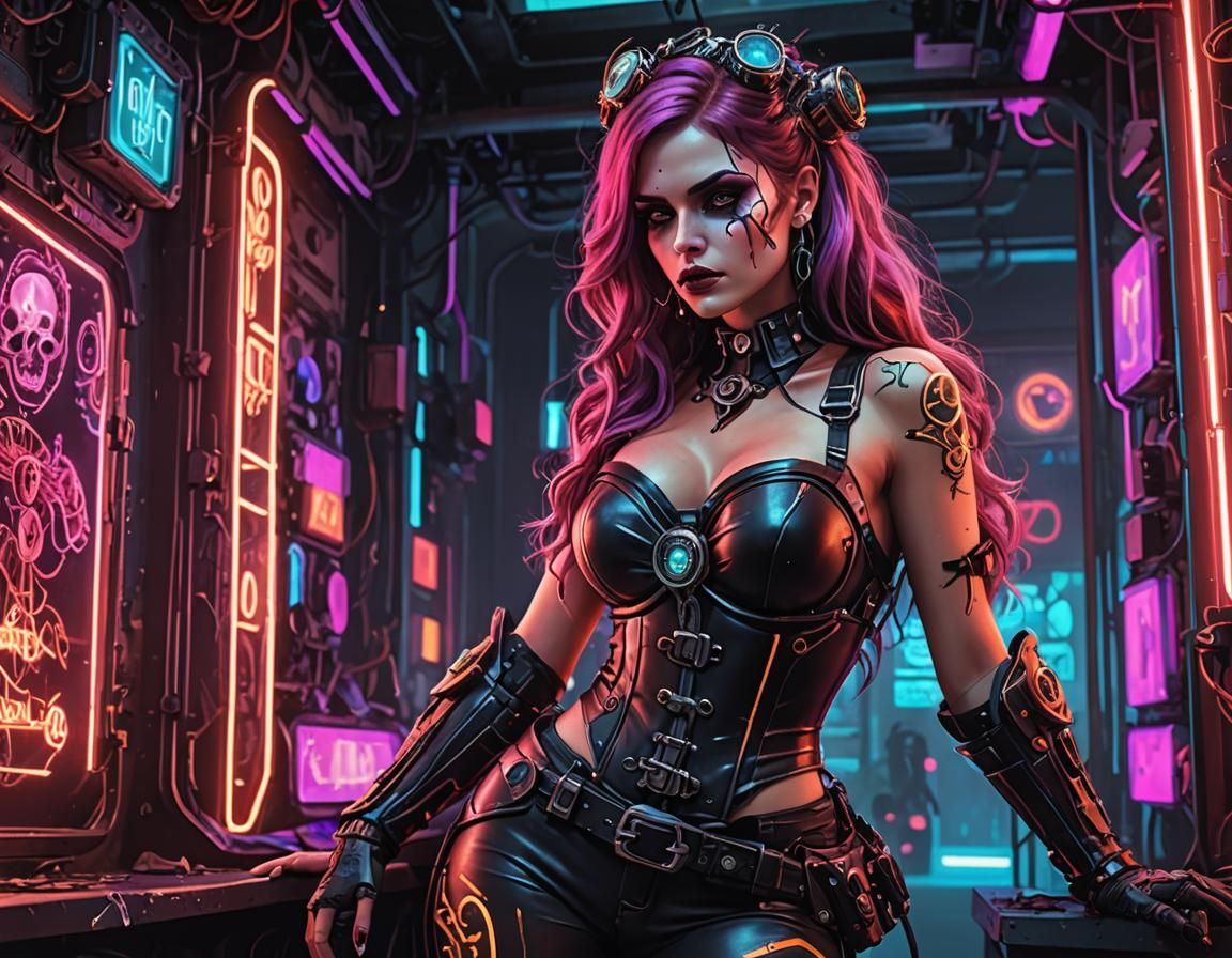 Hyperrealistic Steampunk Woman with Bio-Mech Hand