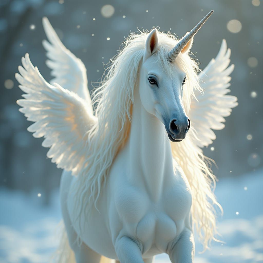Whimsical Snow White Unicorn with Angelic Wings