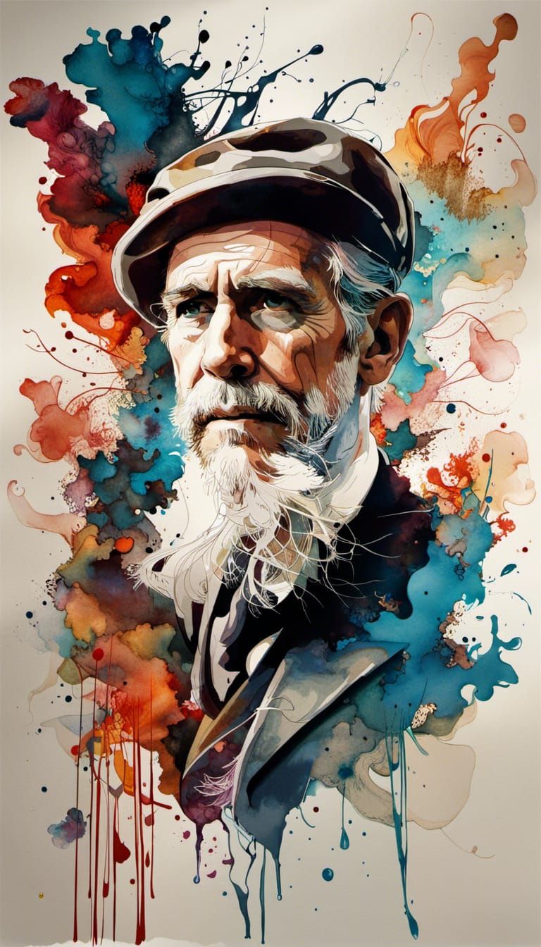 Inkblot Portrait of Chaim Topol in Watercolor