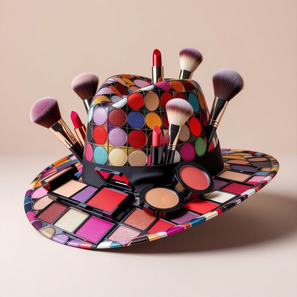 Artistic Hat Made From Makeup Products