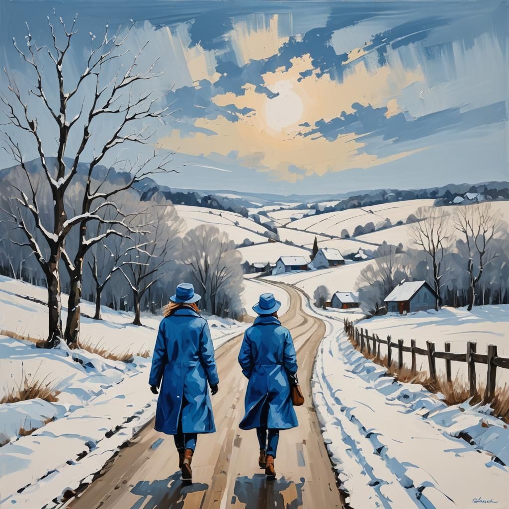 Winter Countryside Walk in Abstract Art