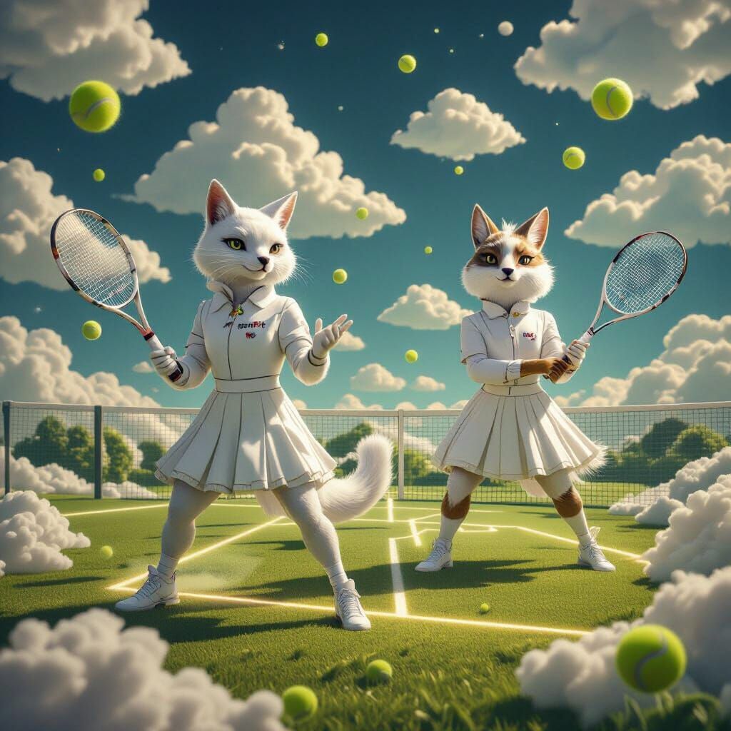 Anthropomorphic Animals Play Tennis in a Surreal Dreamscape