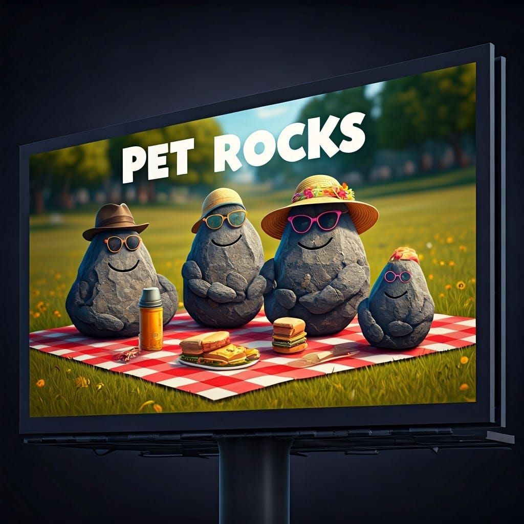 Whimsical Rock Family Picnic in Vibrant Fantasy Art Style