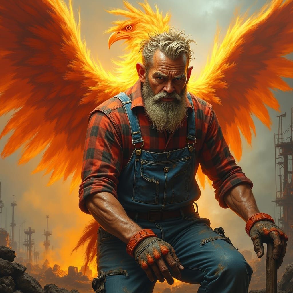 Phoenix Aura Emanating from Soot-Covered Worker