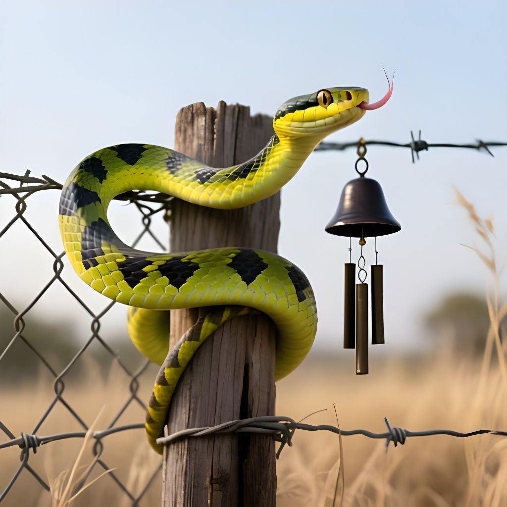 Detailed Photograph of a Yellow-Green Snake on Rustic Fence
