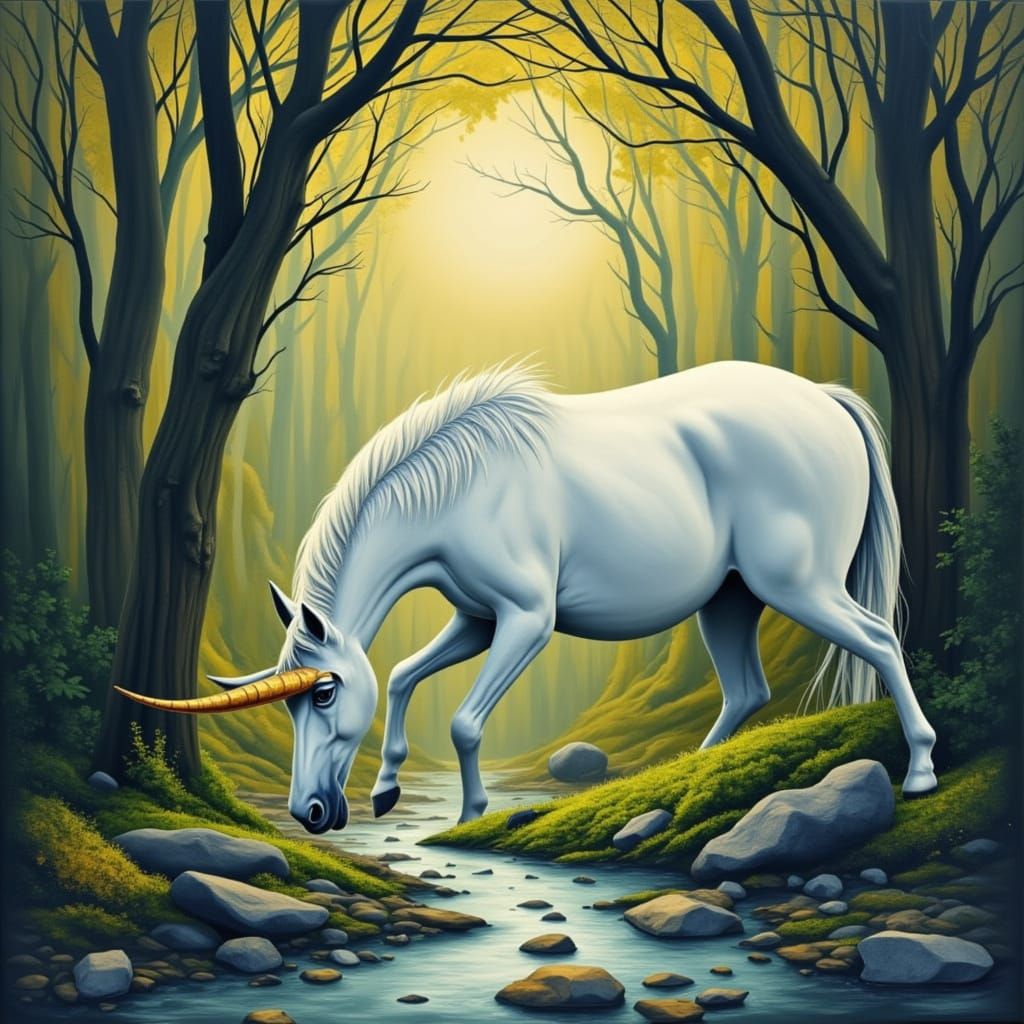 Majestic Unicorn in Enchanted Forest Watercolor