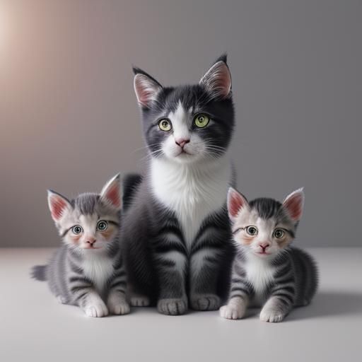 Anime Cat Family in Cozy Room, 3D Art