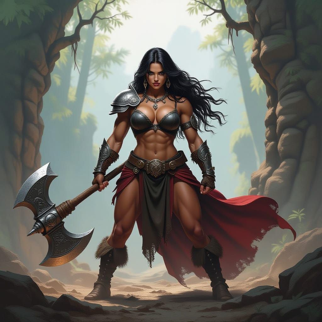 Muscular Female Barbarian With Battle Axe
