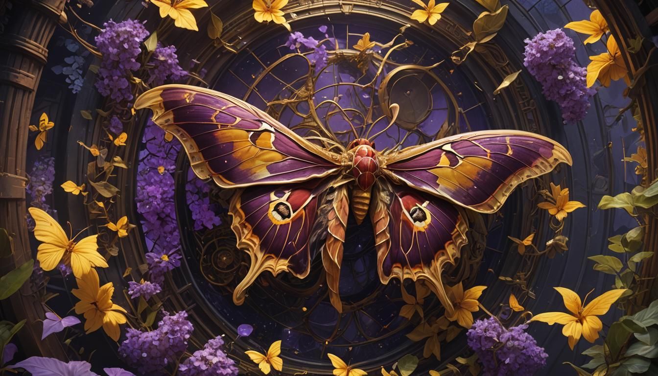 Intricate Atlas Moth in Dark Fantasy Style