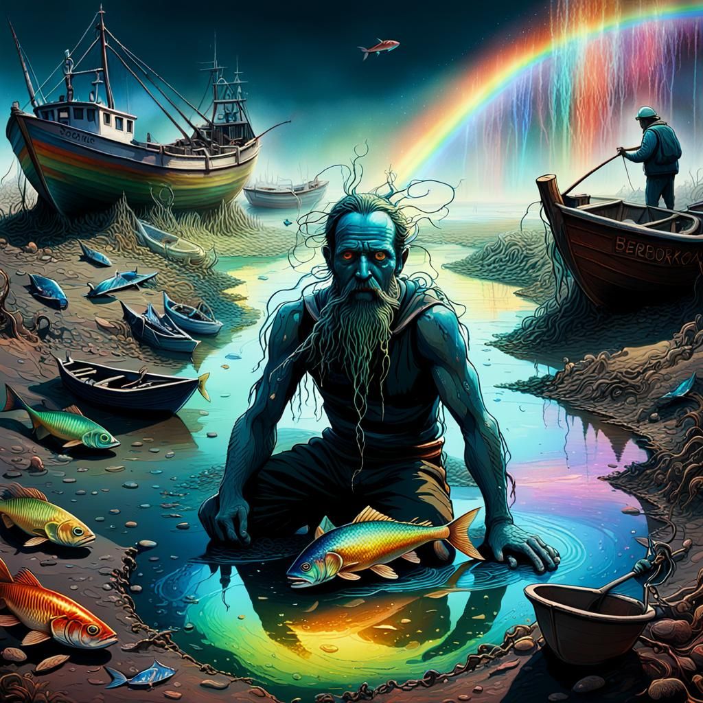 Surreal Berberoka Eats Fishermen in Drained River