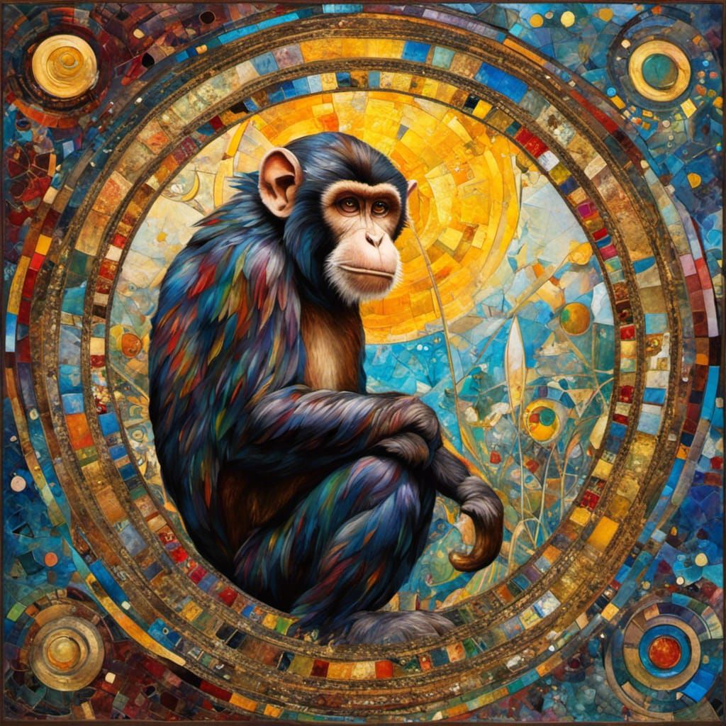 Monkey Tarot Card in Surreal Impasto Style