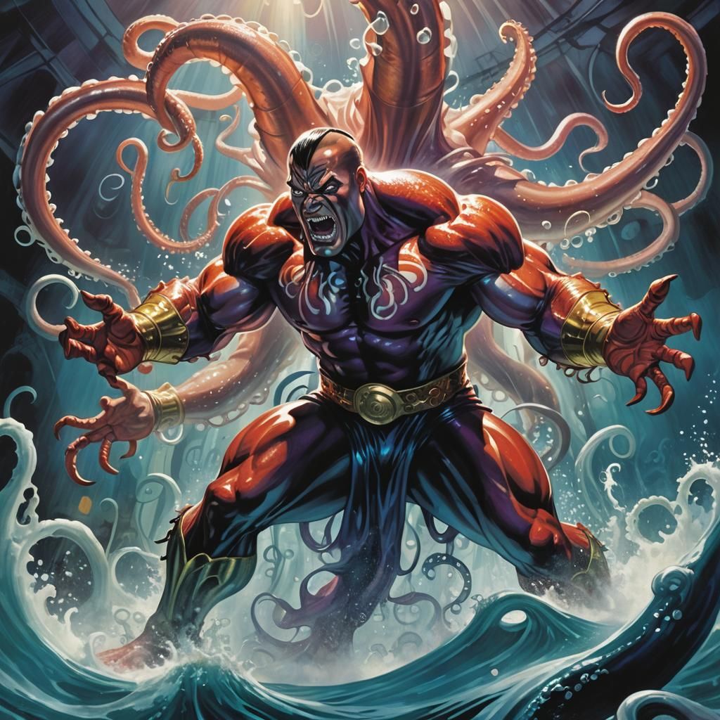 Strongman Wrestles Giant Squid in Alex Ross Style
