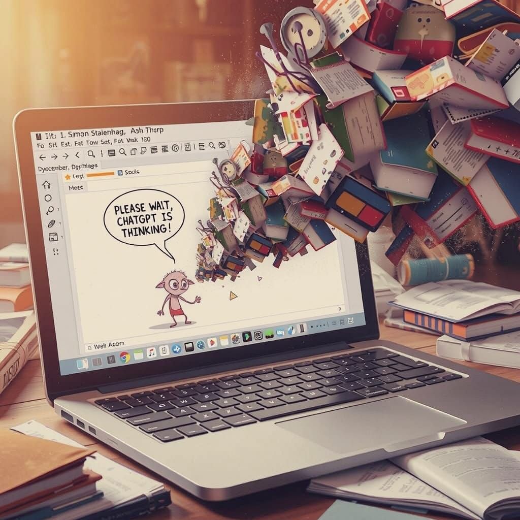 Digital Art of a Curious Creature Searching Laptop