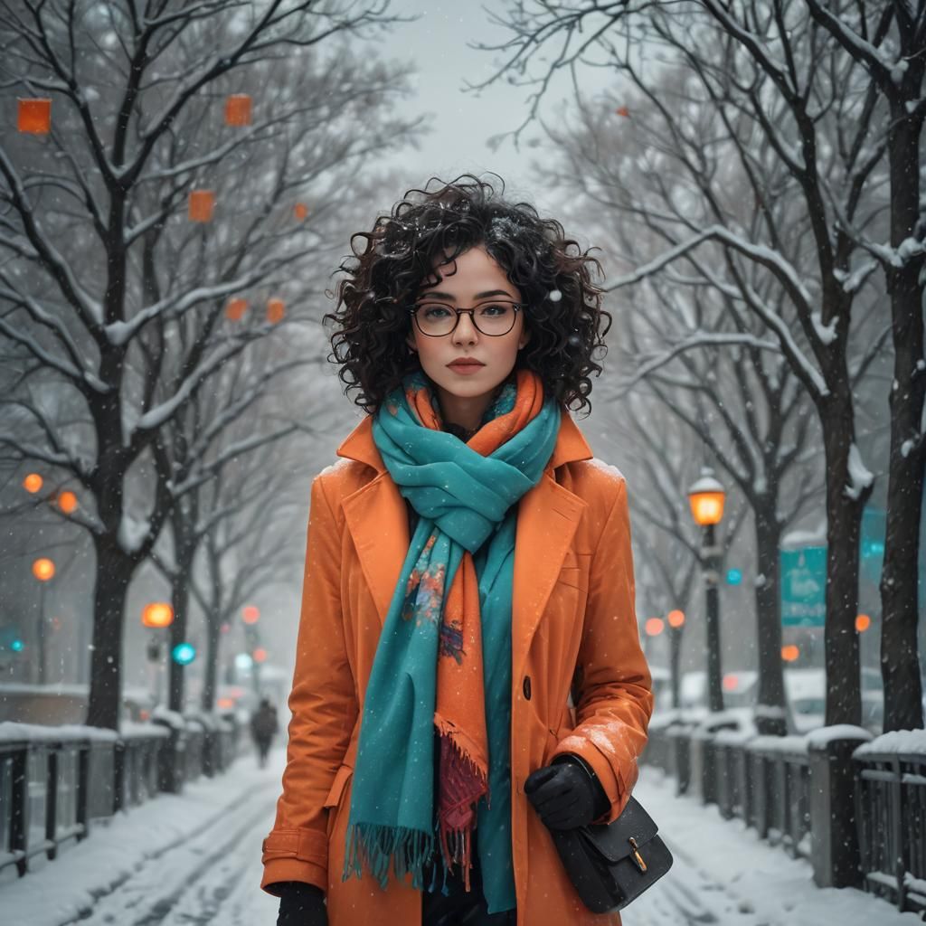 Woman with Black Hair in Snowy CG Portrait