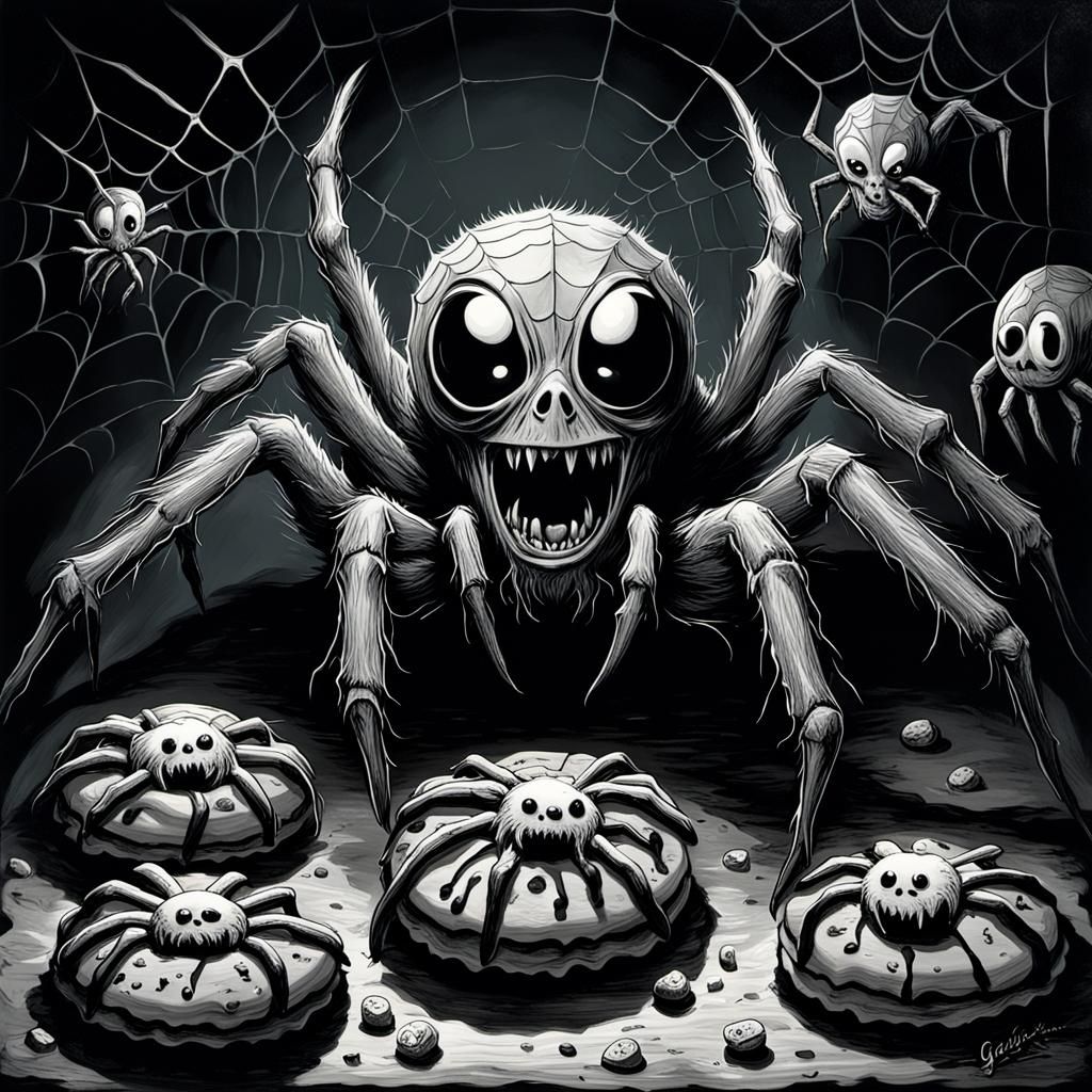 Horror Spider Cookies Face in Doré Style