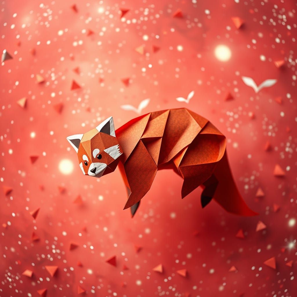Whimsical Origami Red Panda in Vibrant Galaxy