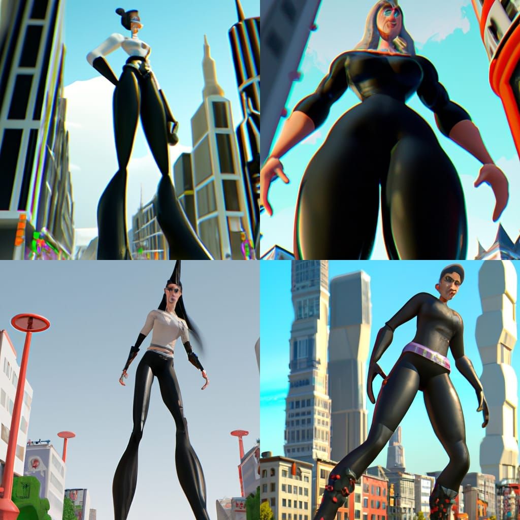 Giant Woman Striding Through City: 3D Digital Art