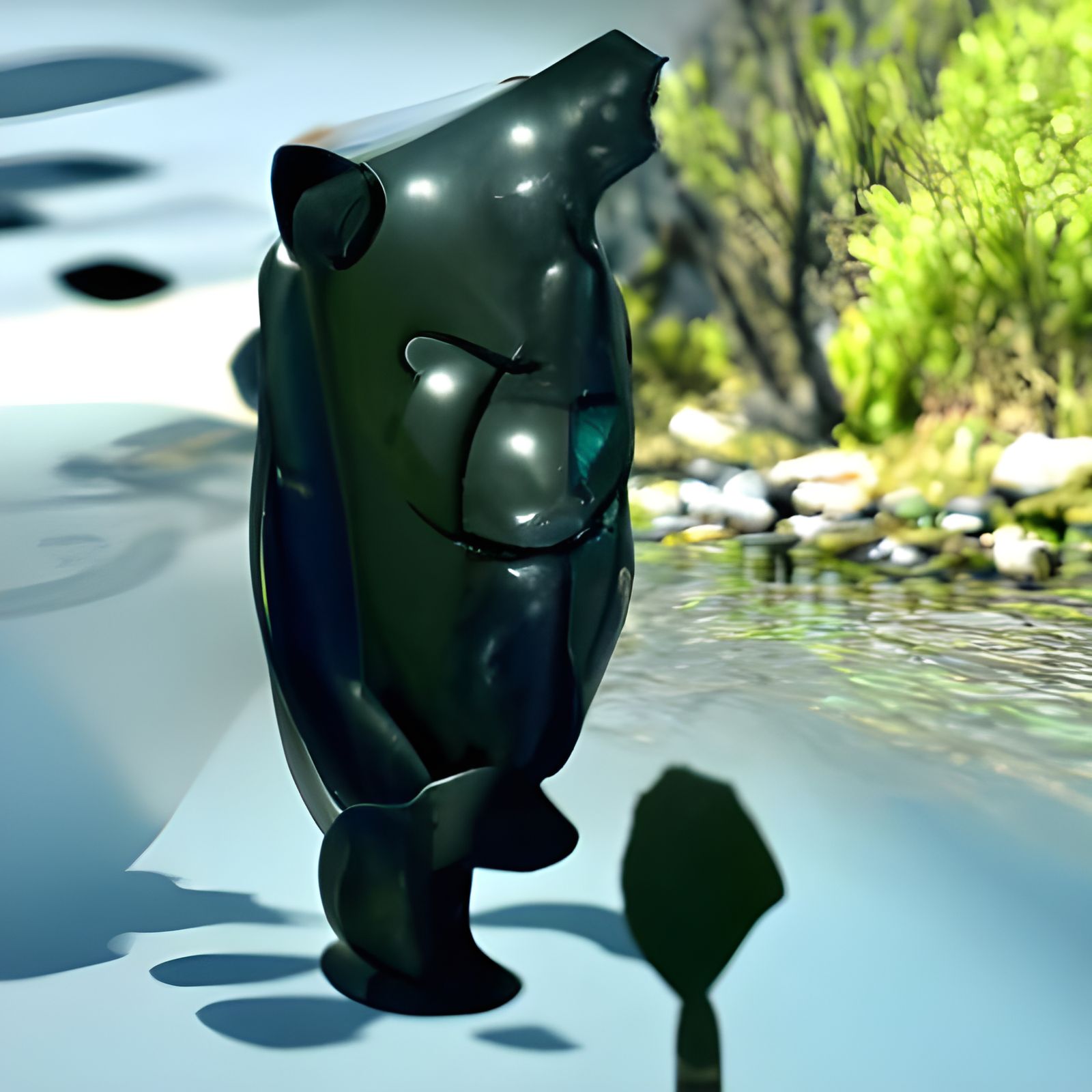 Lonely Bear, River, and Fish in 3D Shading