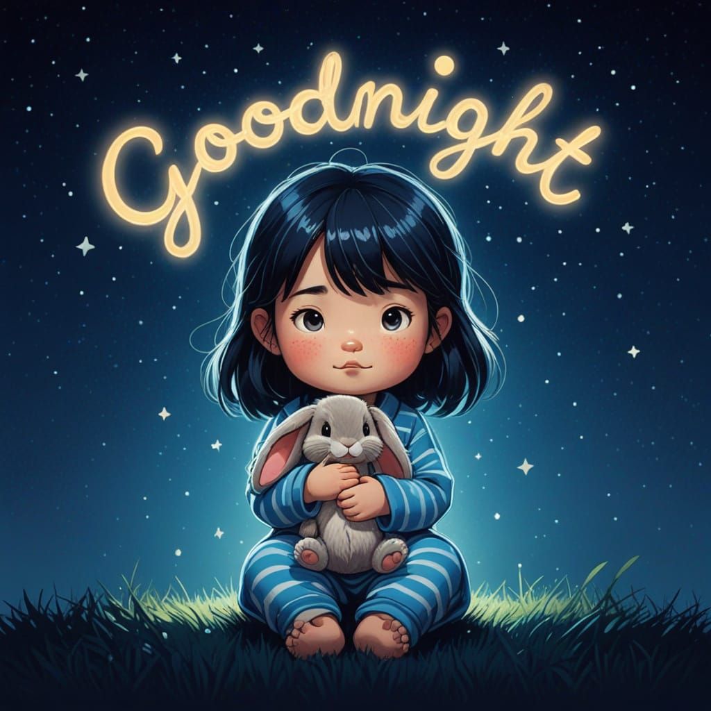 Tired Toddler Under the Stars: Digital Illustration