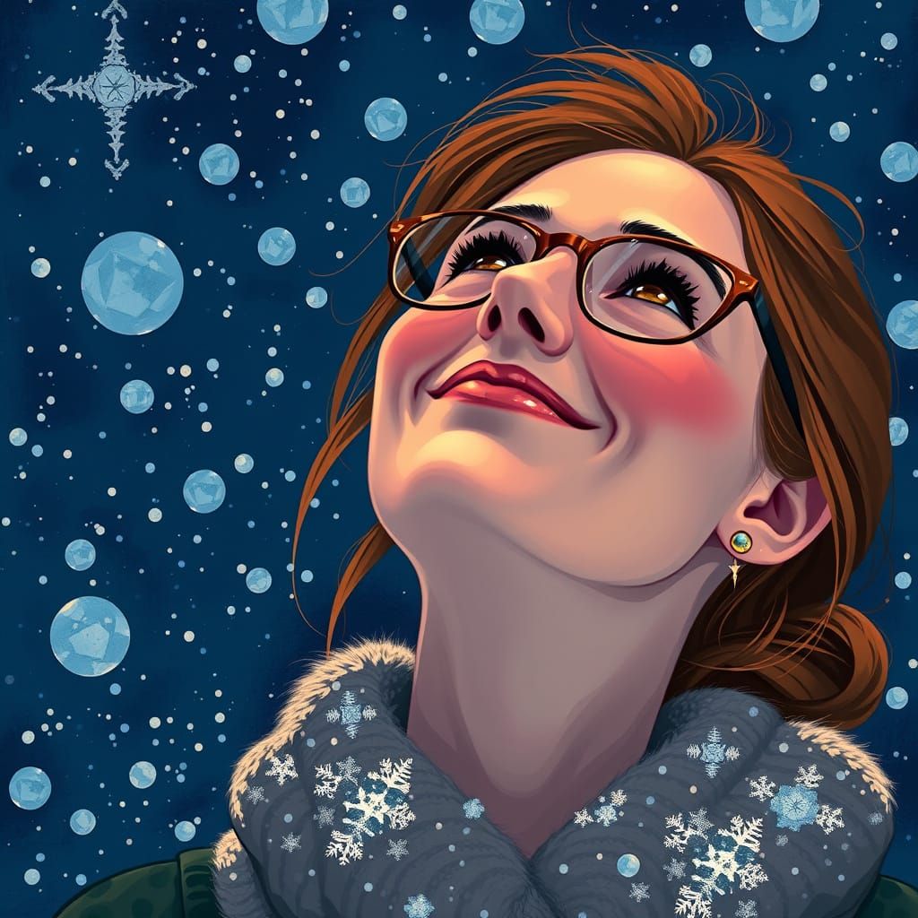 Gentle Woman Contemplating Starry Night Sky in Fauvist Color...