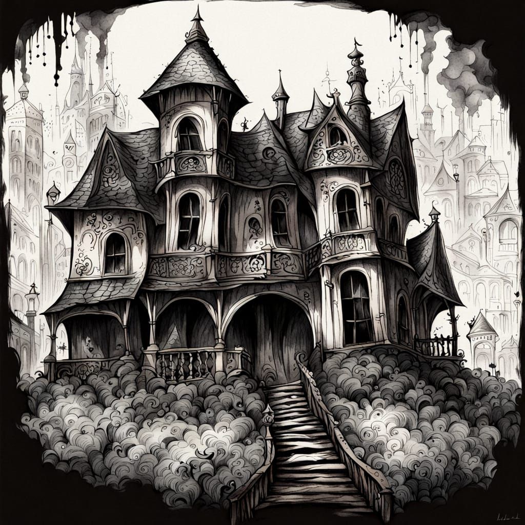 Gothic Home Study in Mysterious Urban Abode