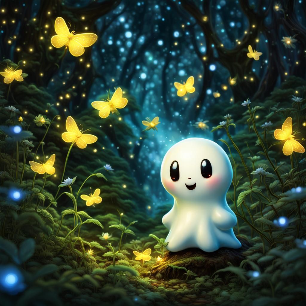 Glowing Ghost in Enchanted Forest, Hyperdetailed Art