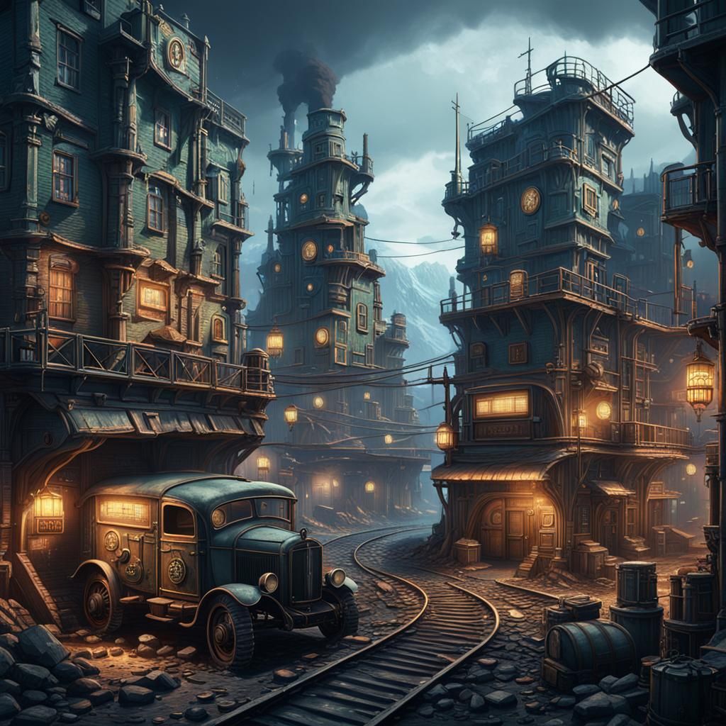 Depressing Dieselpunk Mining Town: Matte Painting