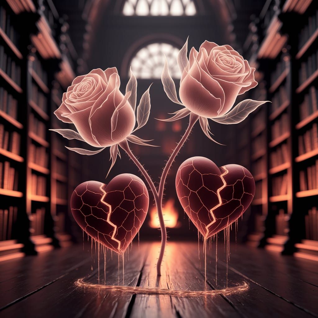 Ethereal Roses and Fractured Hearts in Victorian Library