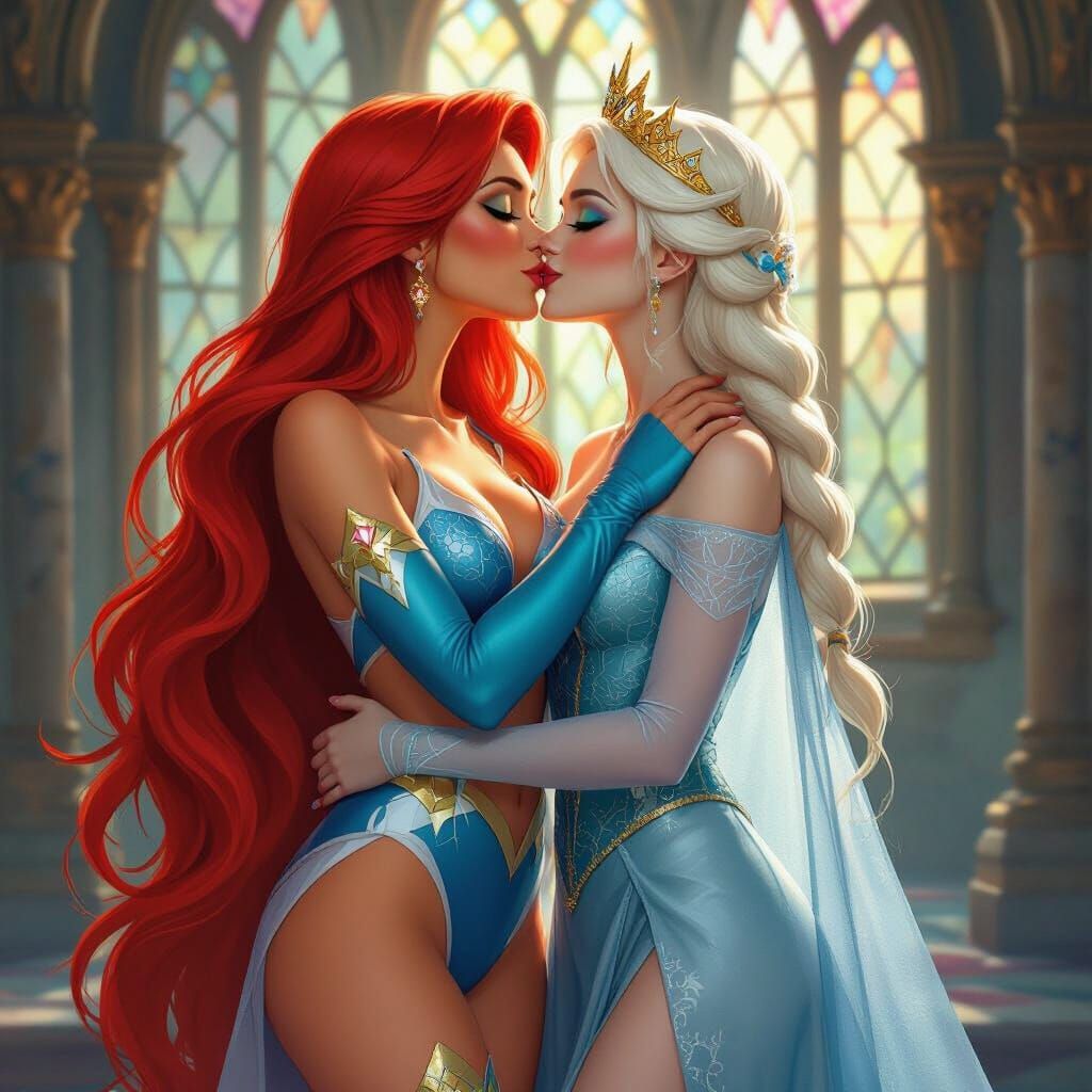 Starfire and Elsa Kiss in an Enchanted Castle