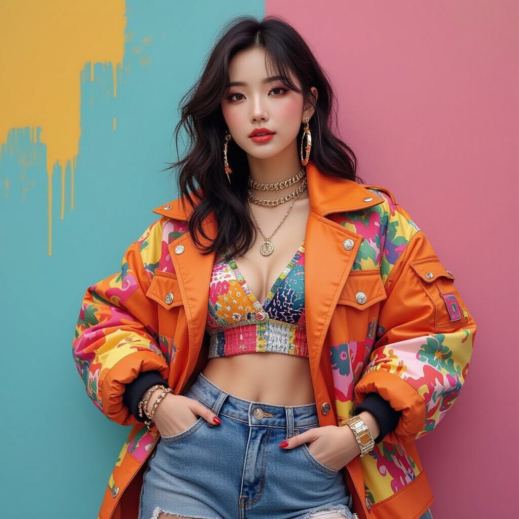 Trendy Kpop Idol in Vibrant Digital Art Style