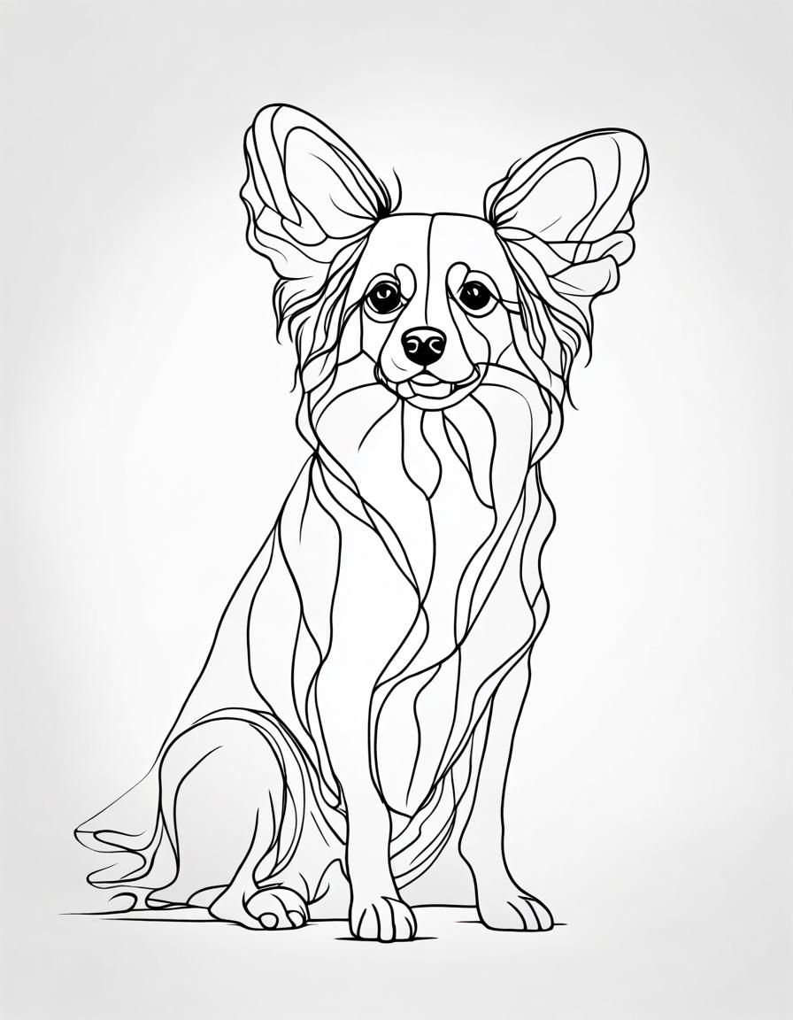 Line Art - Papillon Dog