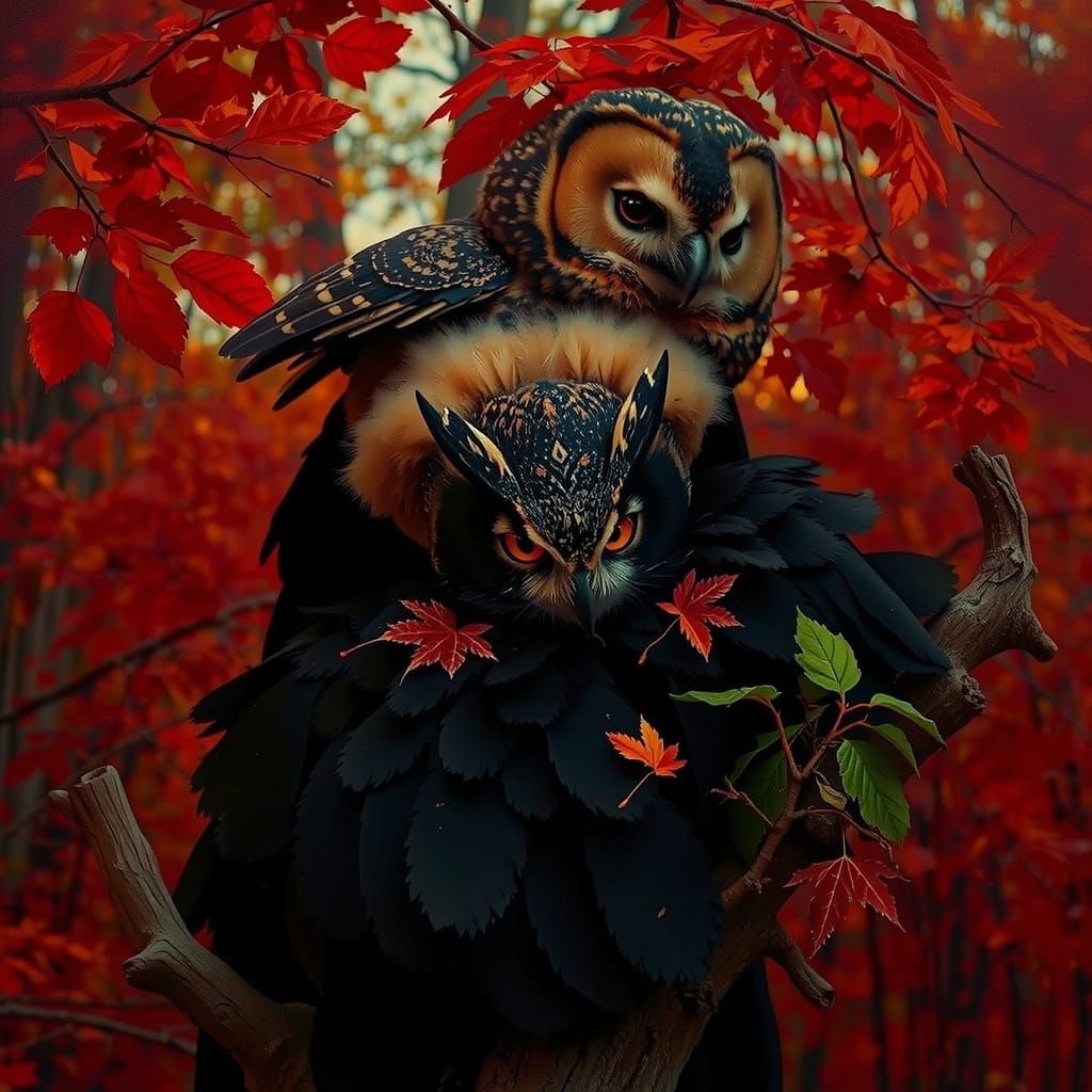 Hyperrealistic Owl on Oak Branch in Golden Forest Light