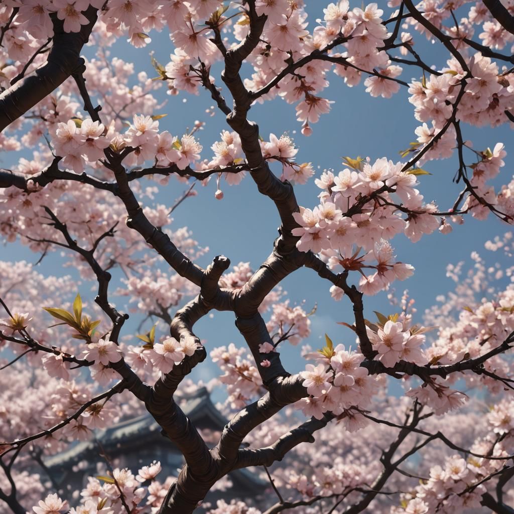 Detailed 3D Anime Cherry Blossom Tree