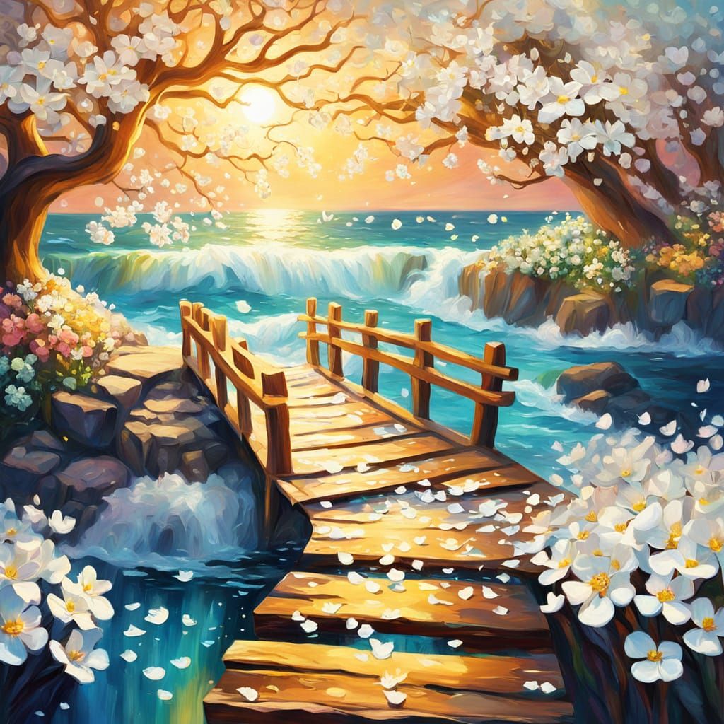 Surreal Waves Crash in Dreamy Oil Painting