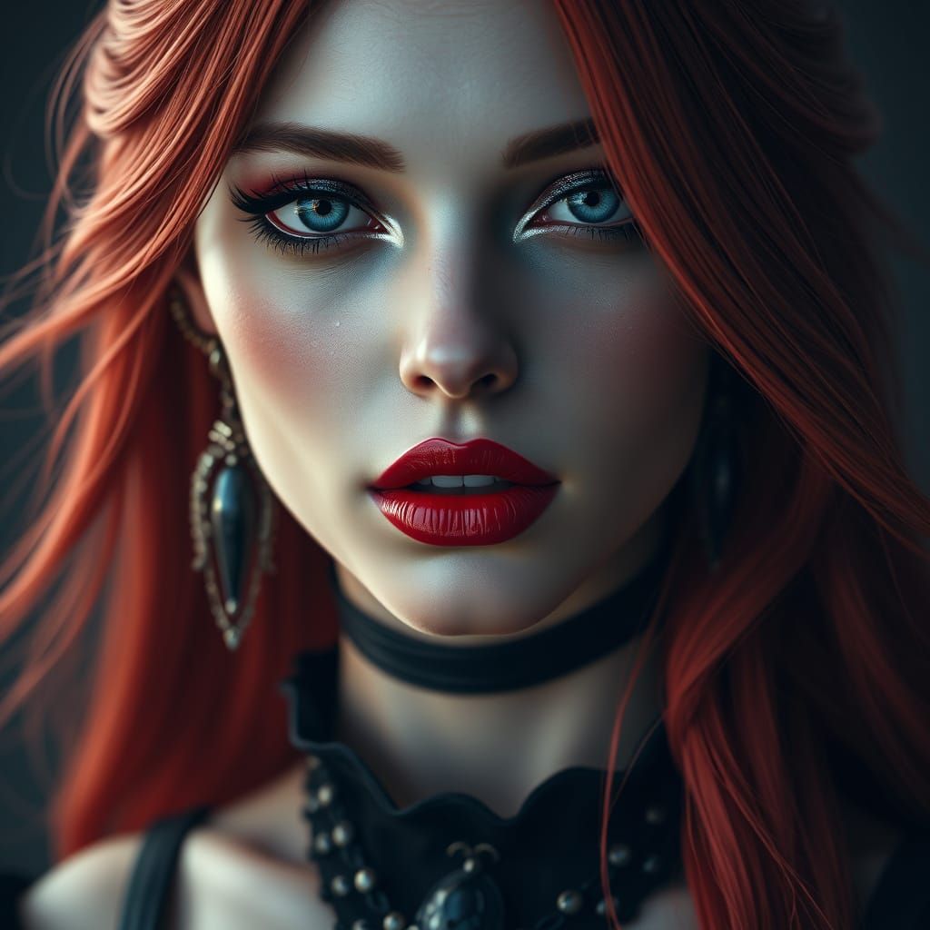 Ethereal Goddess Portrait in Vibrant Red and Black
