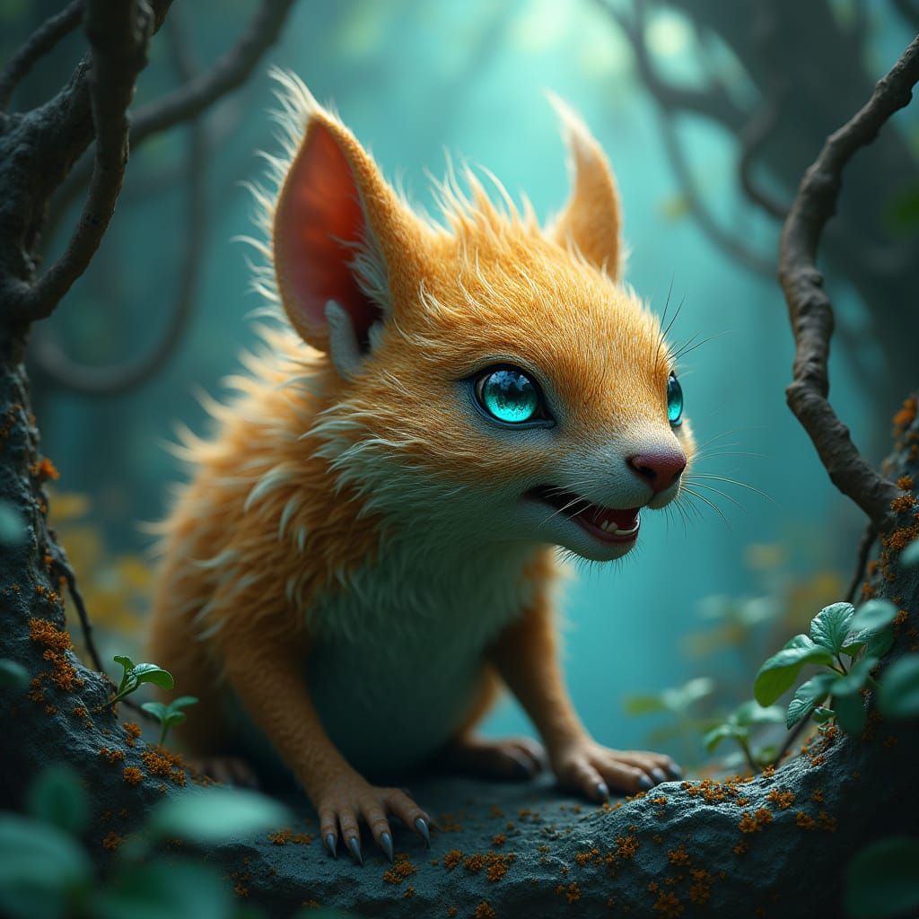 Surreal Forest Creature with Emerald Eyes