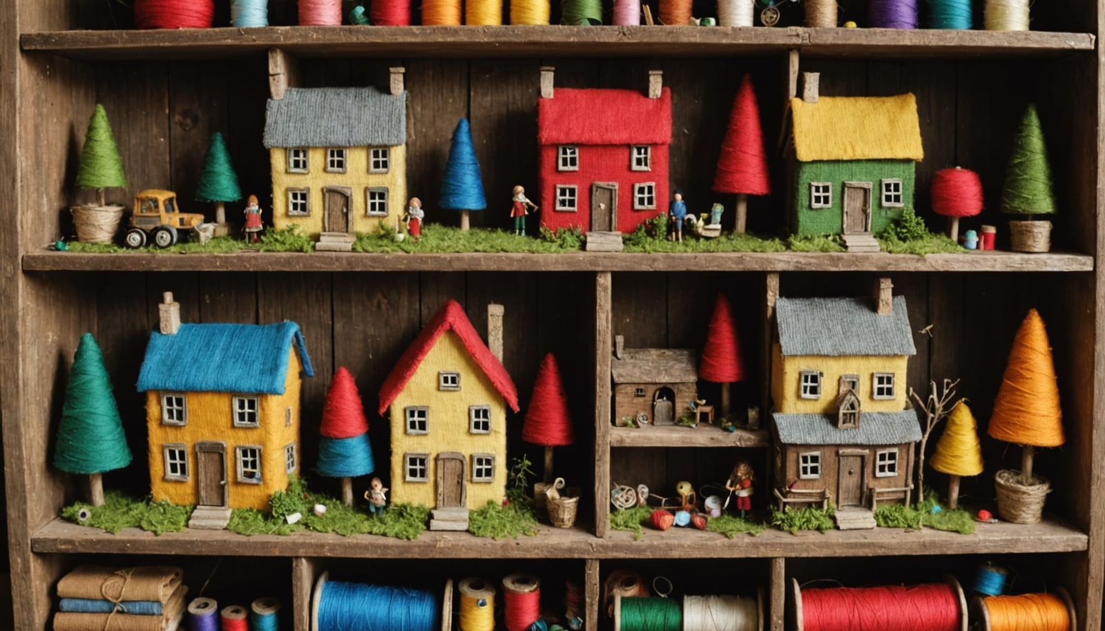 Fairy Village Built from Sewing Notions