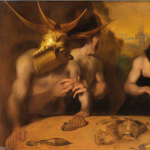 Surreal Horned Creature Teaching Morality