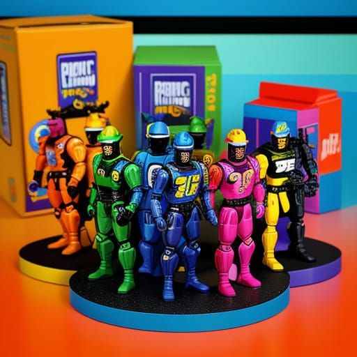 Vibrant Retro Action Figures in Their Colorful Boxes