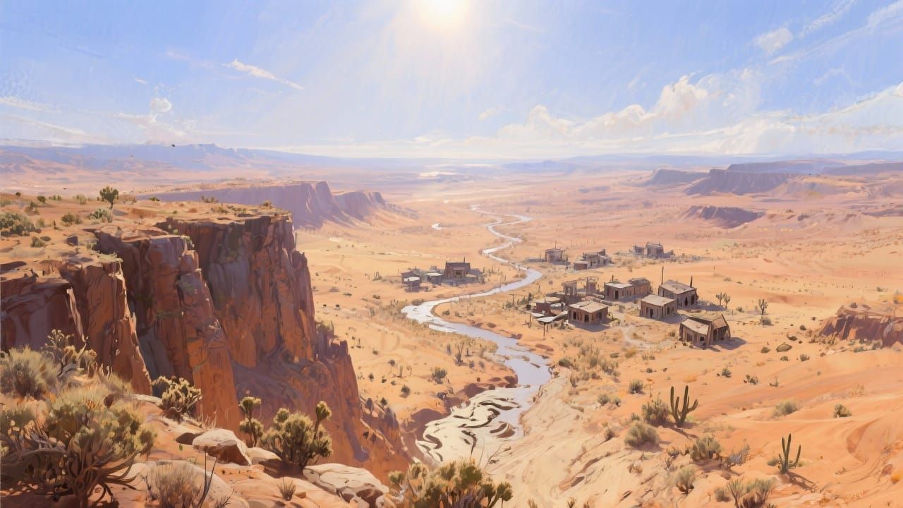 Vast Desert Landscape with Abandoned Towns