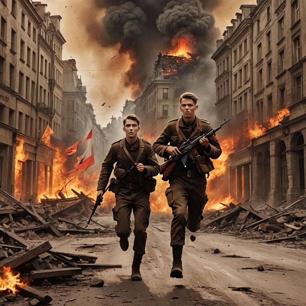 Warsaw Uprising: Young Insurgent Amidst Burning Ruins